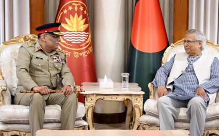 প্রধান উপদেষ্টা ড. মুহাম্মদ ইউনূসের সঙ্গে পাকিস্তানের জয়েন্ট চিফস অব স্টাফ কমিটির চেয়ারম্যান সাহির শামশাদ মির্জা সৌজন্য সাক্ষাৎ